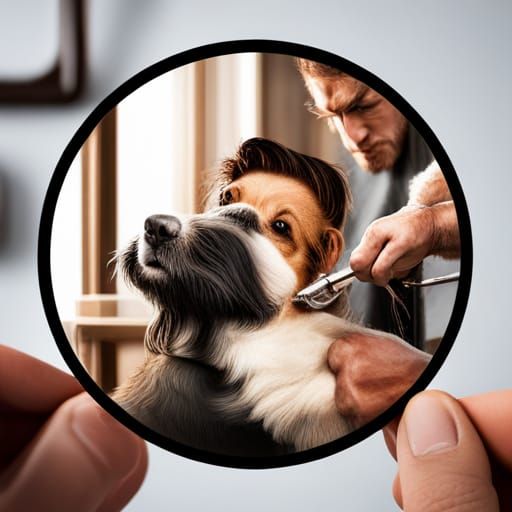 Dog parlour business logo. Circular logo. Dog getting a hair...