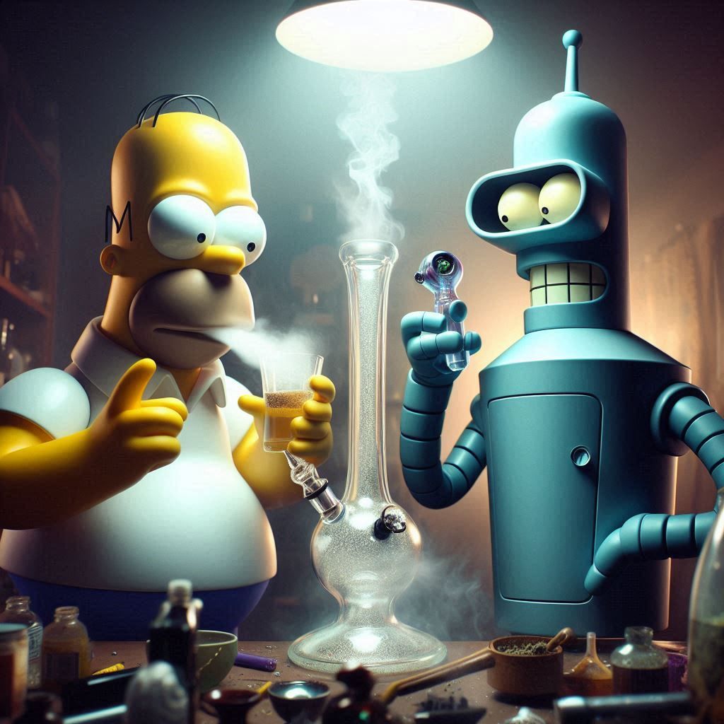 Homer and Bender getting lit