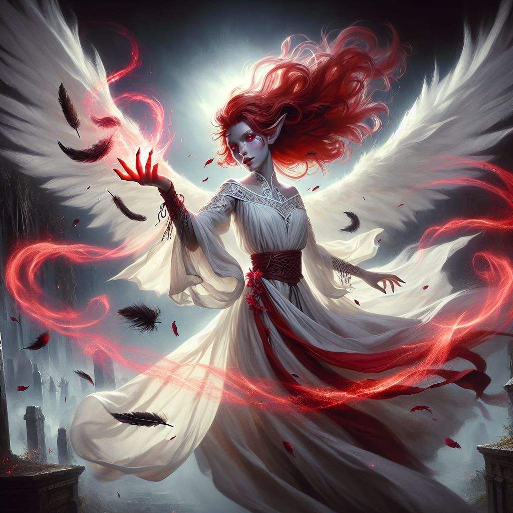 Tiefling priestess, skimpy sensual White Nightdress, dynamic...
