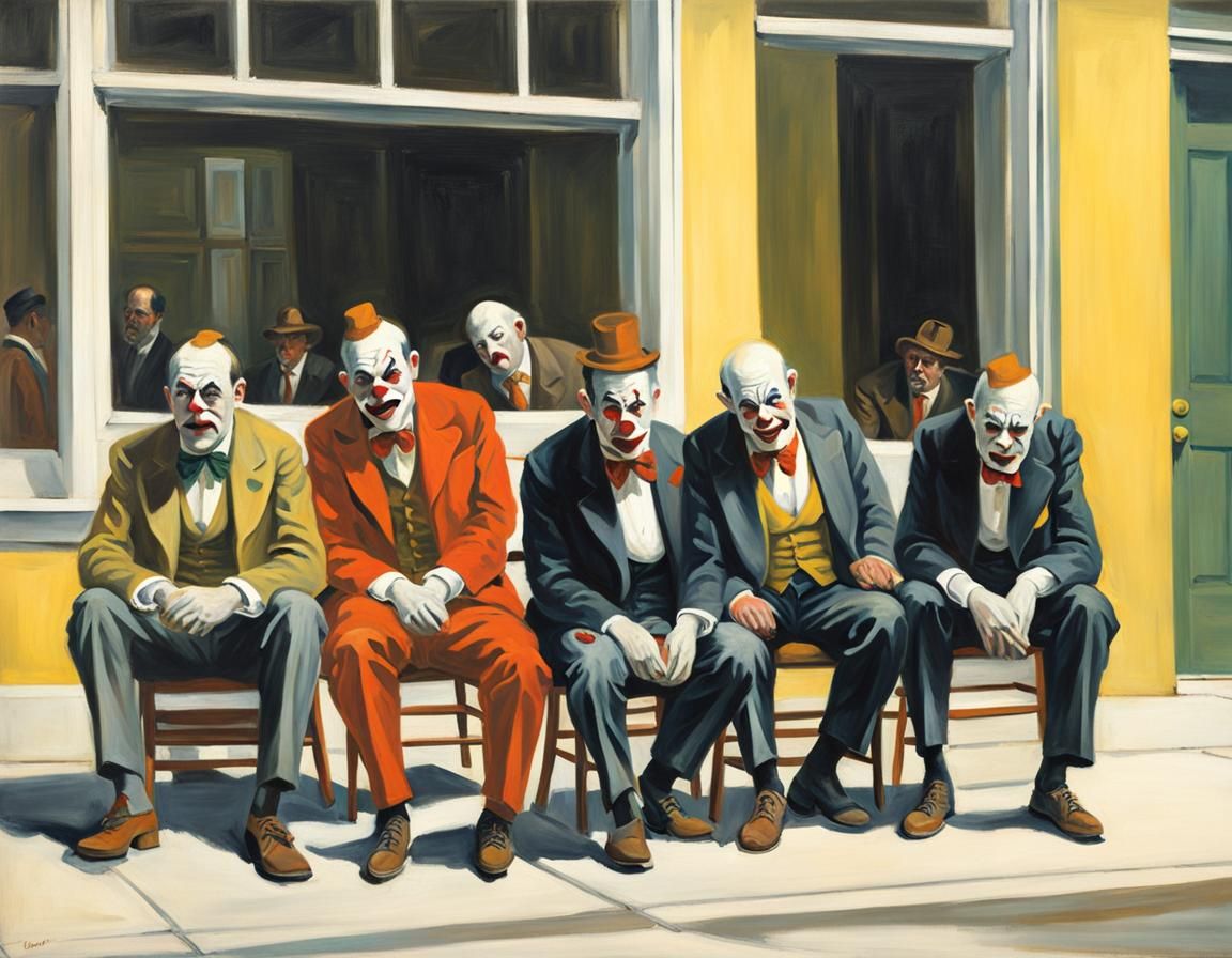 my crew of crippled clowns is the best, detailed oil painting, edward hopper