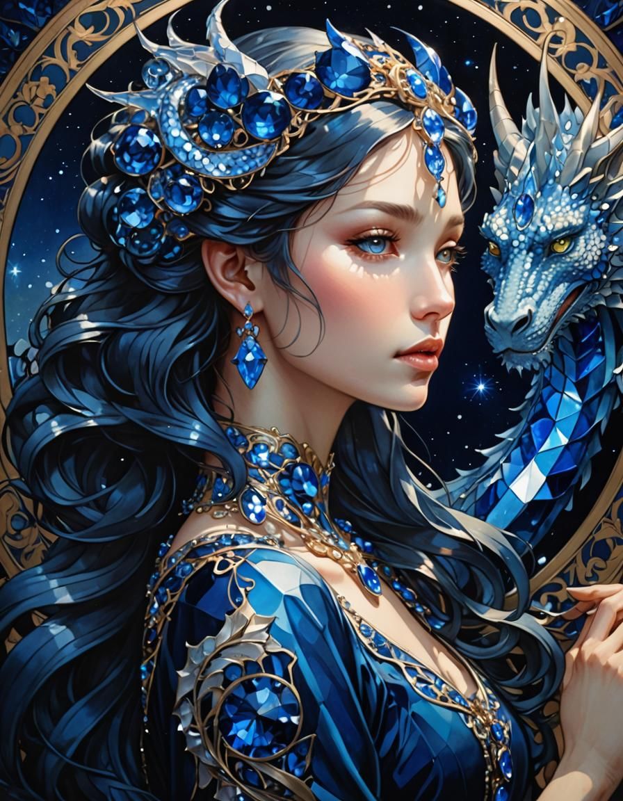sapphire dragon girl with small dragon