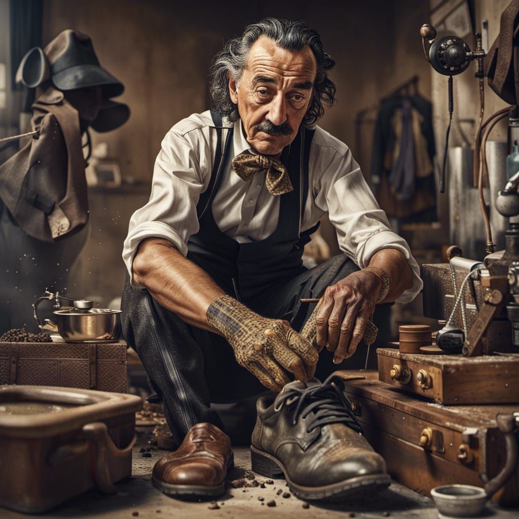 Salvadore Dali working as a shoe shiner  by @ArtBeat