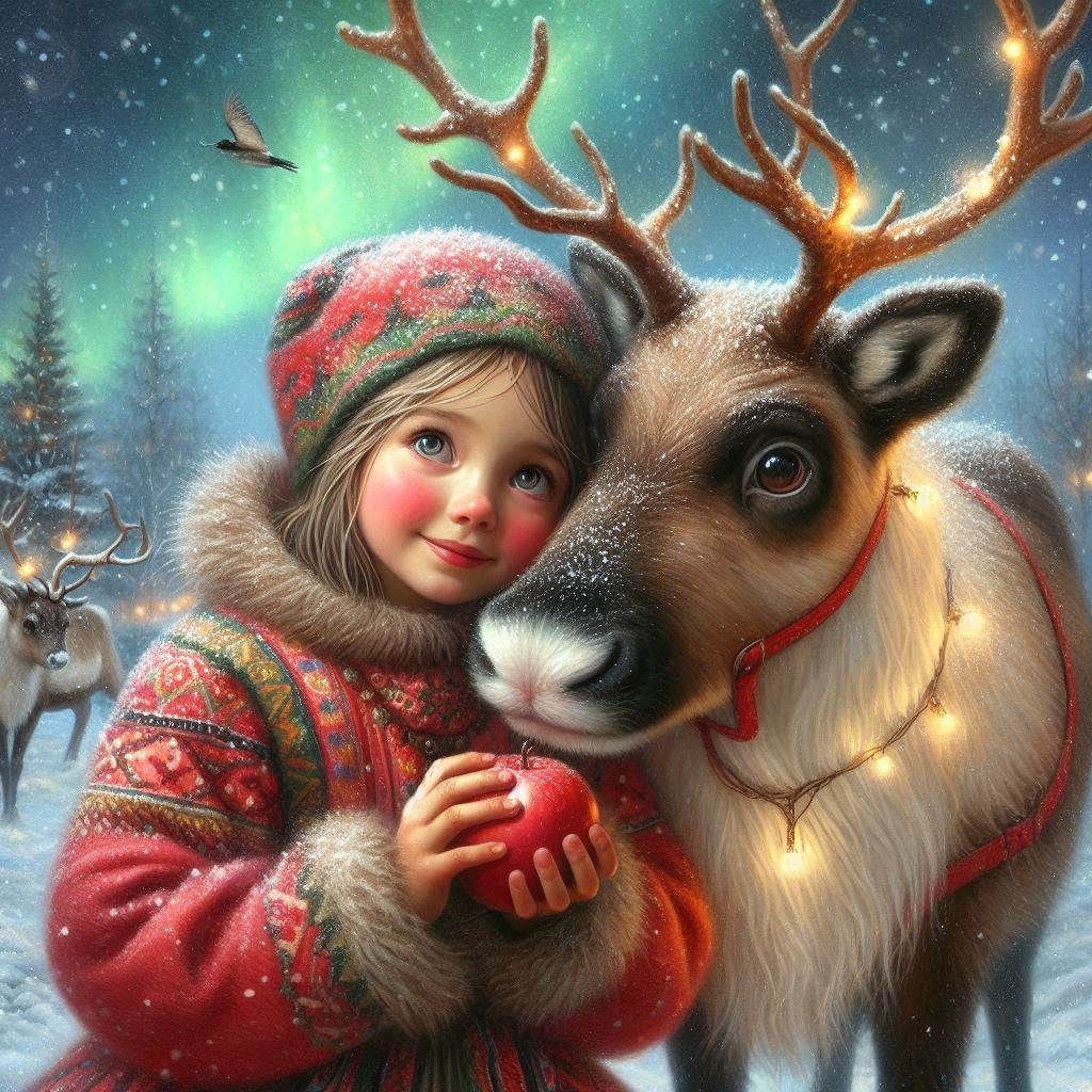 Little Nordic girl and her Reindeer friend (2)