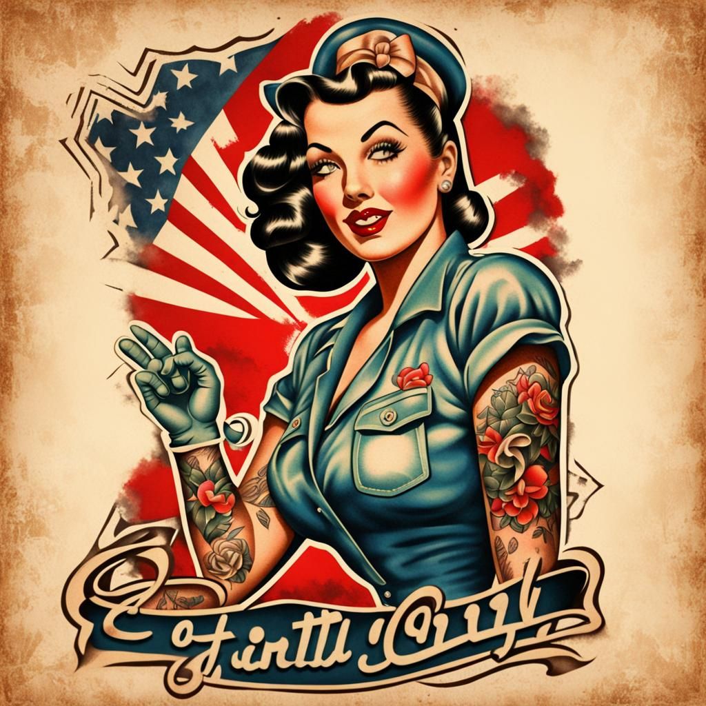 Pinup girl tattoo retro tattoo 1940s