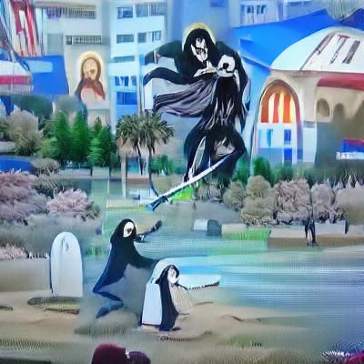 Grim reaper fighting jesus anime