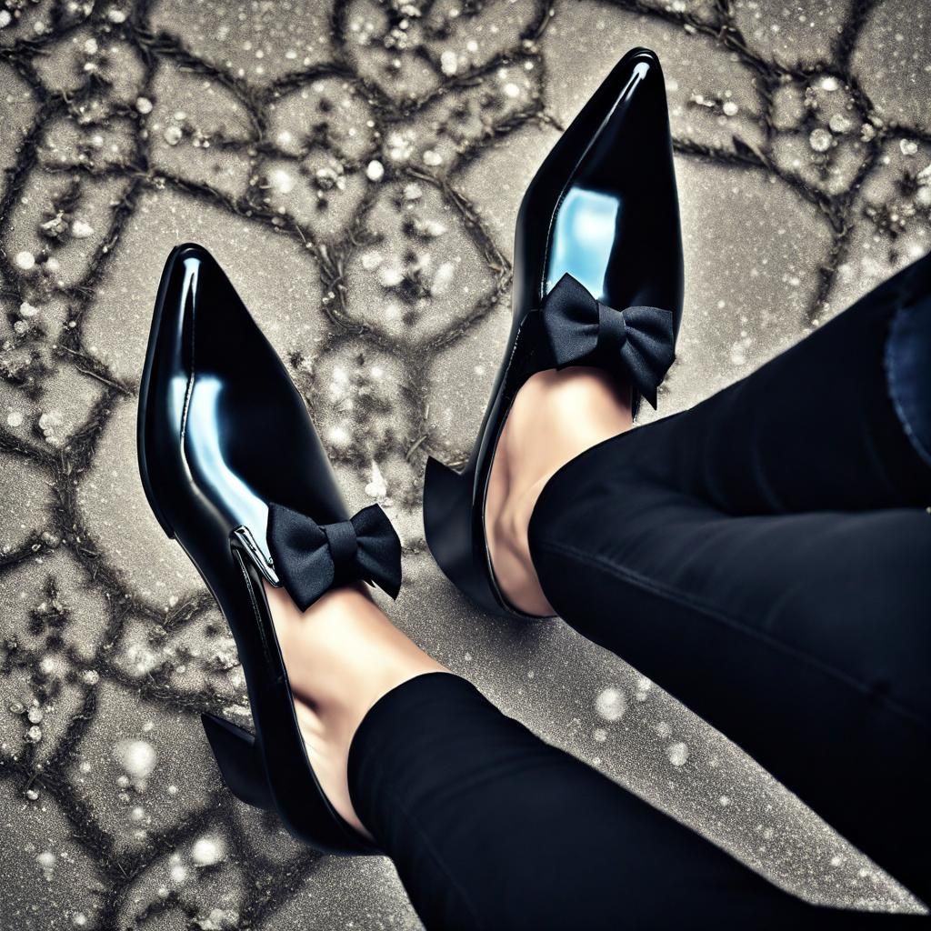 iphone on the ground at the feet of a woman wearing black po...