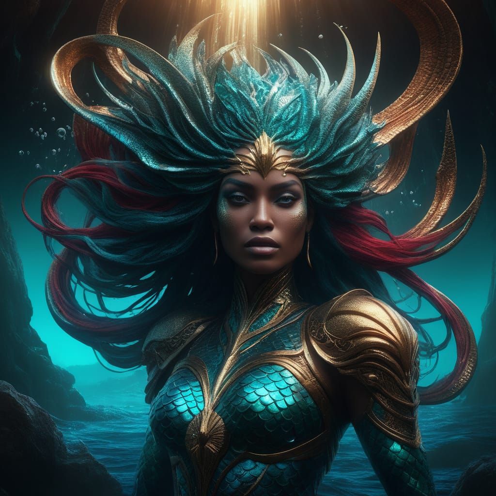 Ethereal Mermaid in Turquoise and Crimson