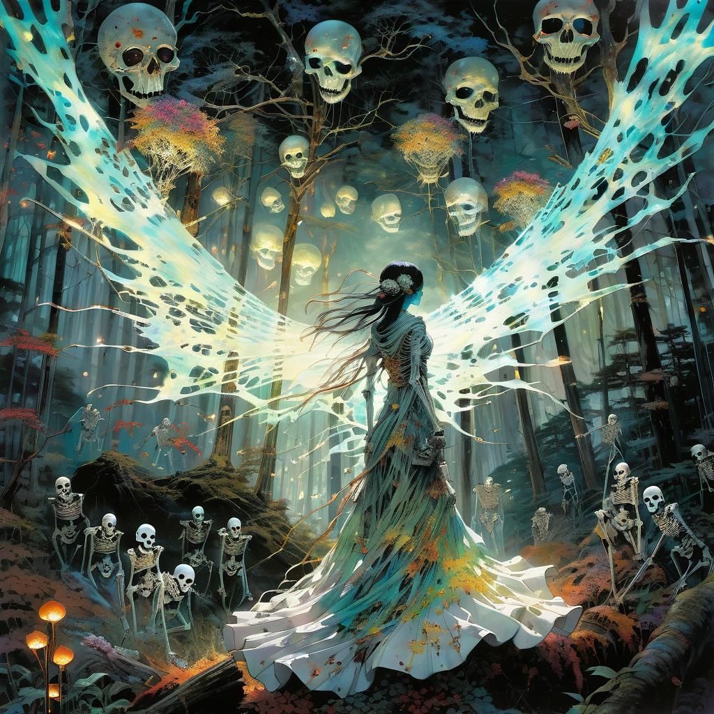 Luminescent Satanic Monsters in Enchanted Holographic Forest