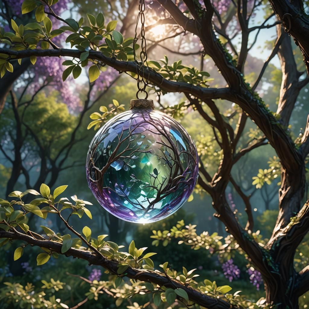 Glass Orb Reflecting Sunlight in Detailed Matte Painting