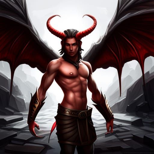 male tiefling wings tail