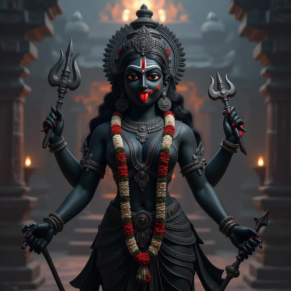 Hyperrealistic Digital Painting of Fierce Kali Statue