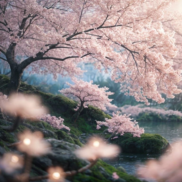 Cosmic Cherry Blossom Landscape