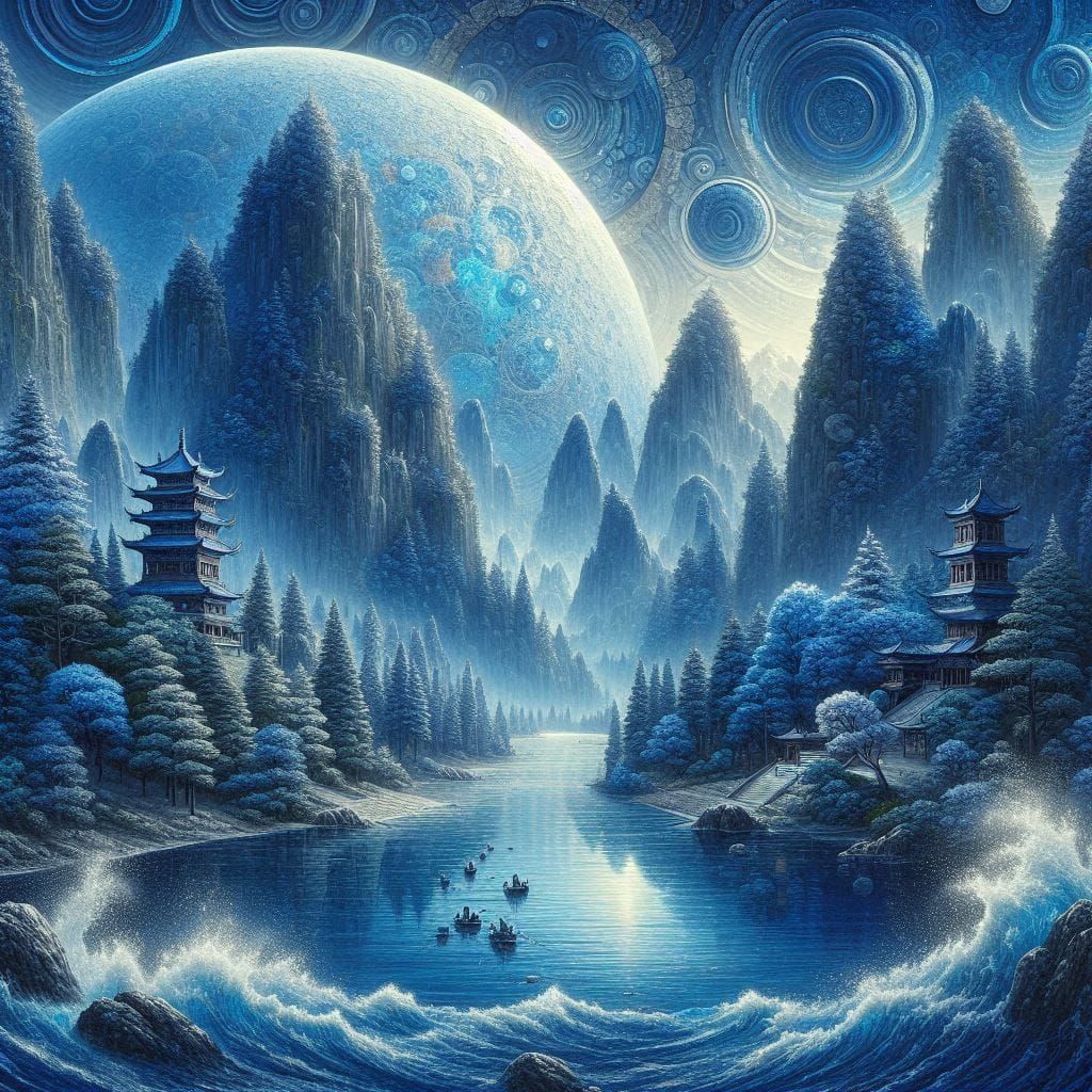 Chinese Landscape – Blue Colored 14