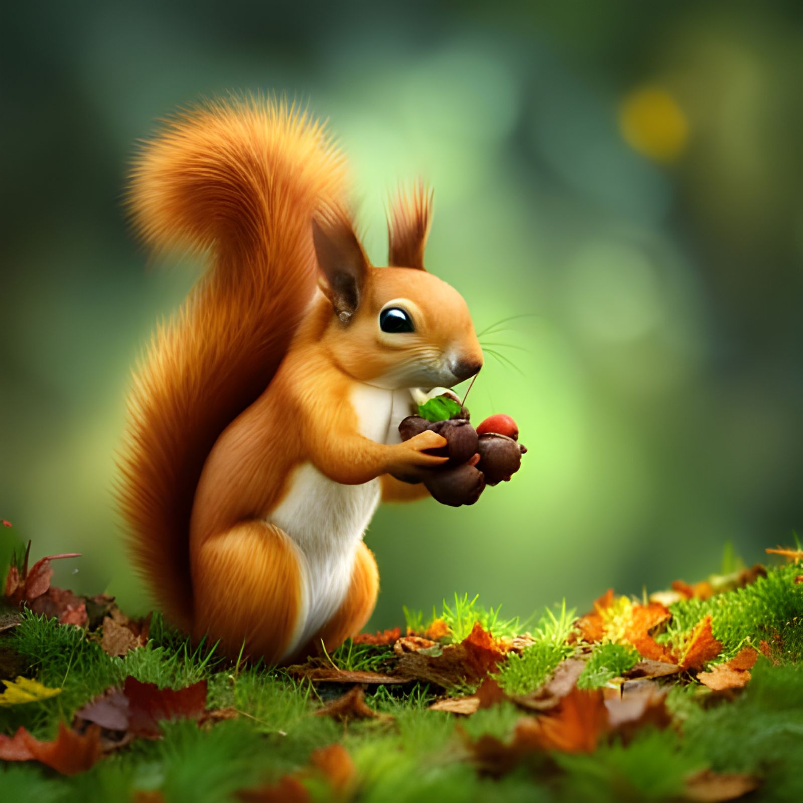 Smiling Animated Squirrel Collecting Acorns  by @Inner Peace