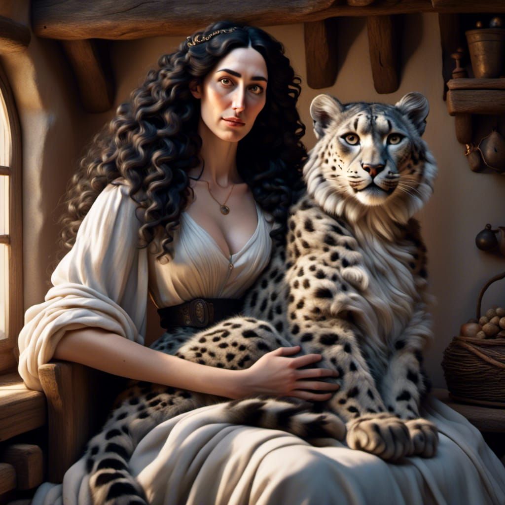 <lora:Hadassah:1.0>  A curvaceous Jewish woman with a long face and angular features, long curly black hair, black eyes, pale skin, and aqui...