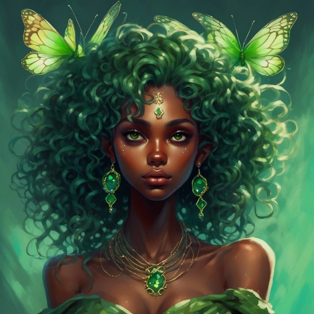 Dark Skinned Female Fairy With Curly Green Hair Ai Generated Artwork Nightcafe Creator