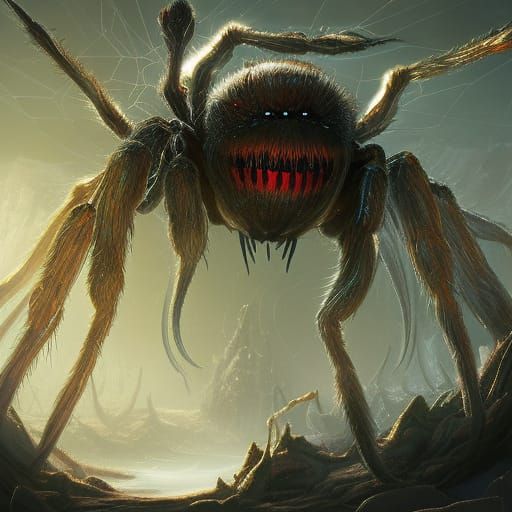 spidery monstrosity, colossal spider, astral demonic creature, toothy ...