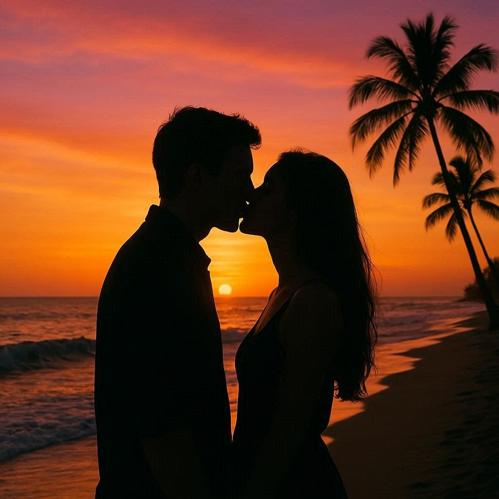 Silhouette of a kissing couple