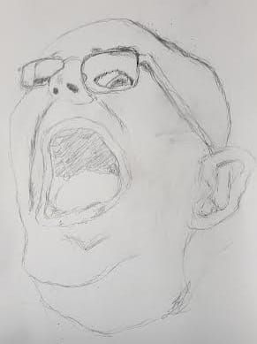 bald male ghost head floating disembodied with smoke wind and lightning Screen print, pop art, splash screen art, triadic colors, digital ar...