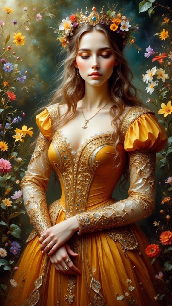 Ethereal Medieval Queen in Art Nouveau Style