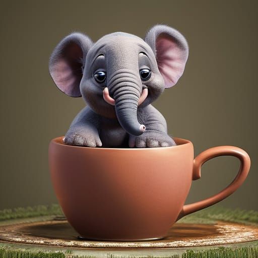 Baby Elephant sitting in a teacup