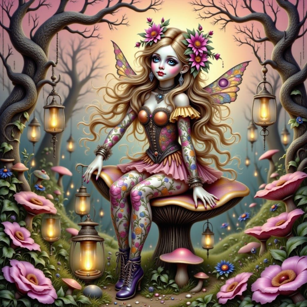 Ethereal Jester Fairy in Whimsical Easter Garden