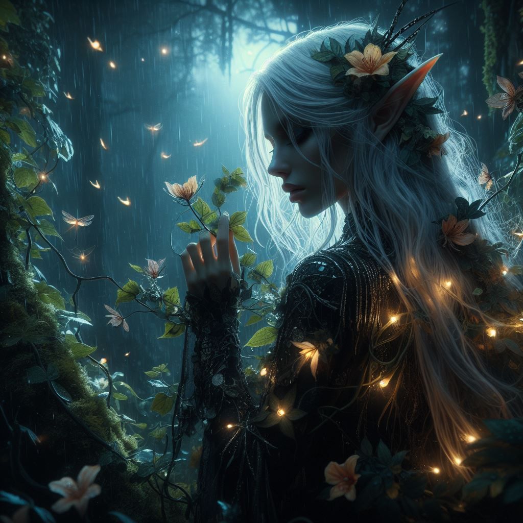 Dark Elf in Night Forest
