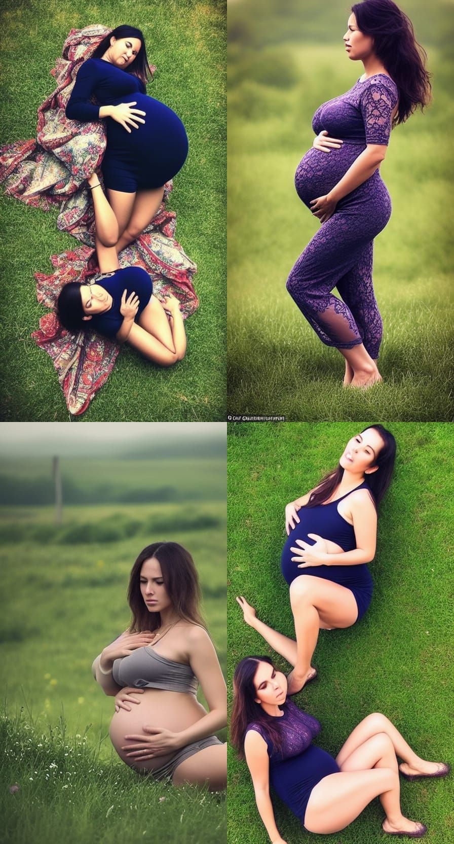 Beuatiful Pregnant women squatting on grass constipation str...