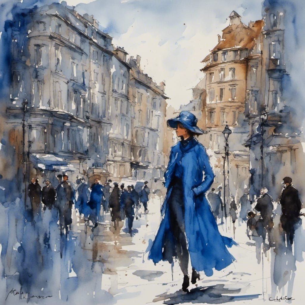 Lady in a blue coat