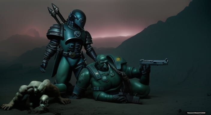 Space Marine vs. Alien Horror, Hyperrealistic Art
