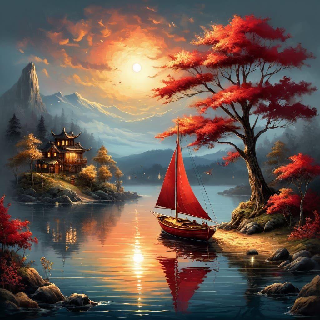 Wooden sailboat in the water