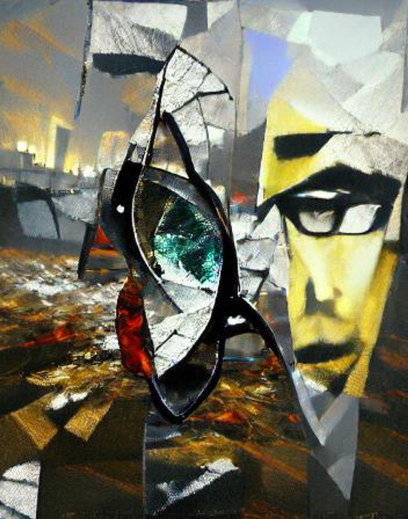 broken mirror reflection painting