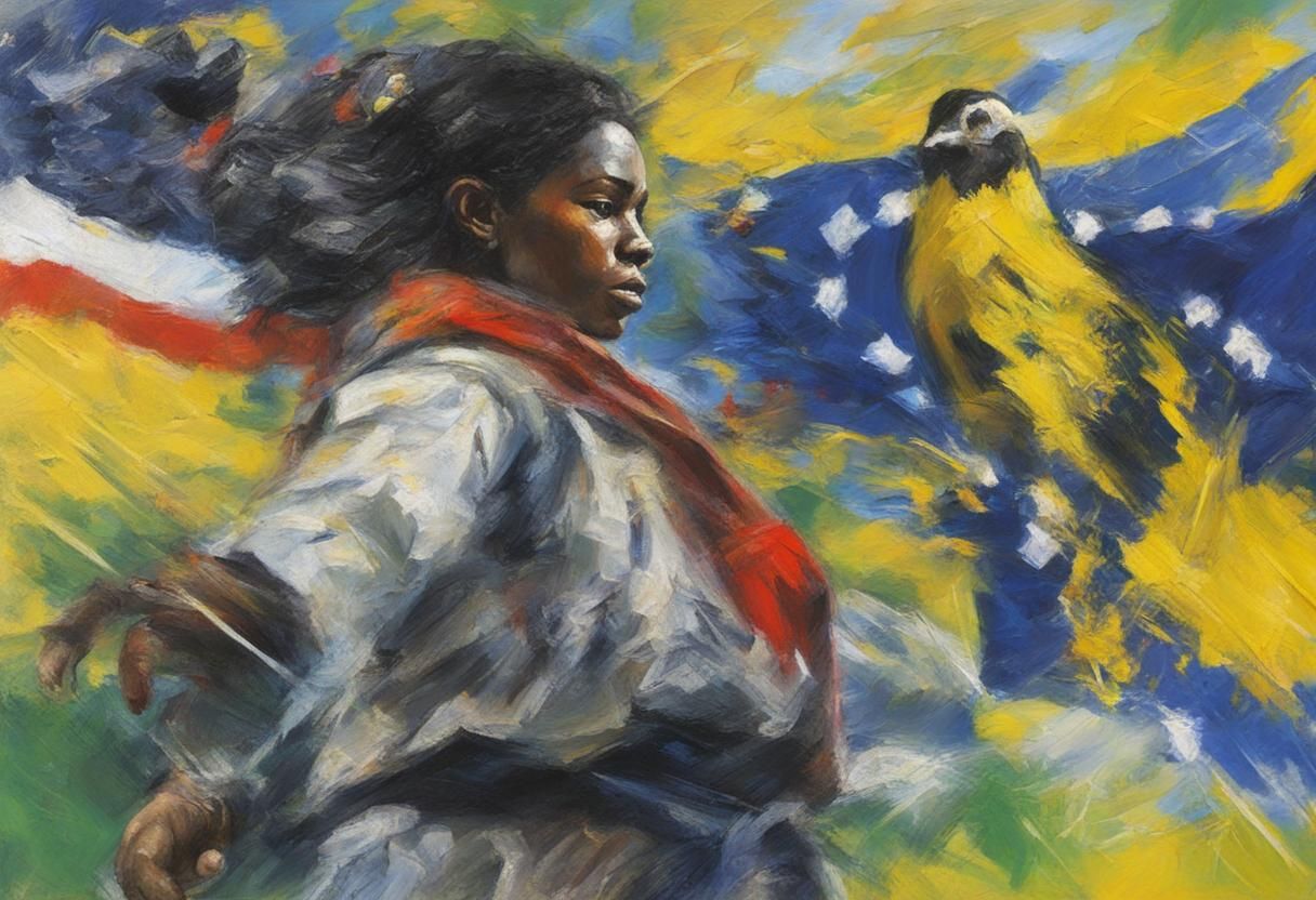 Black woman fighter with a Brazil flag