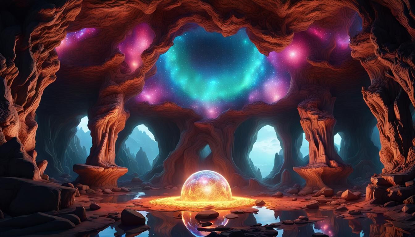 the inner space of a mystical cave with a domed ceiling, in ...