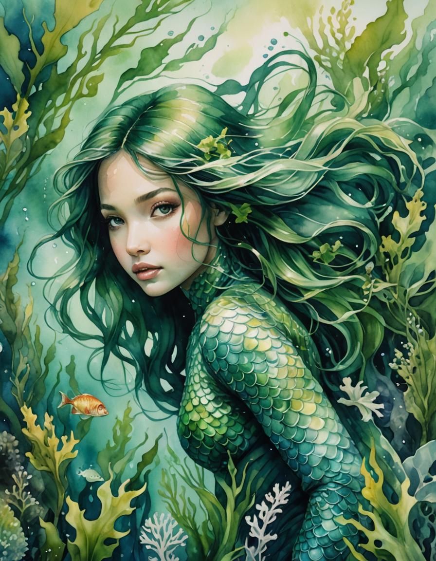 Unexpected sighting of a green Mermaid in fields of kelp  by @Ishya