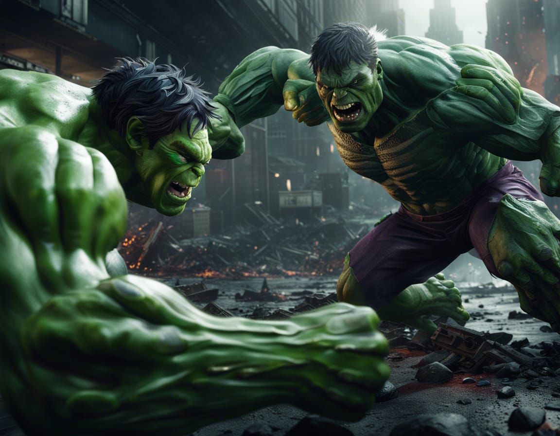 hyper realistic, perfect, smooth, The Incredible Hulk fighti...
