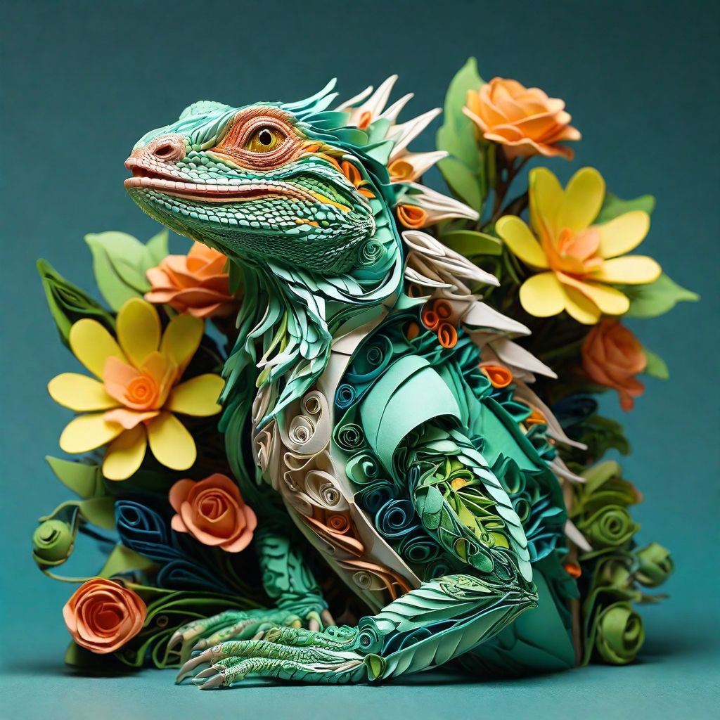 Iguana and flowers