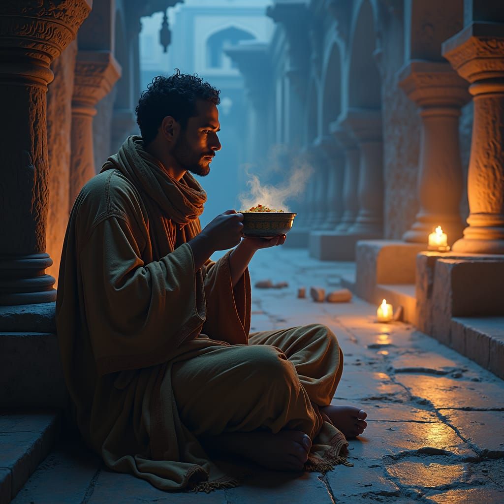 Mystical Middle Eastern Scene with Hummus Feast