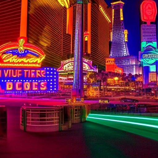 Las Vegas city night view, neon lights, Steampunk AI Generated