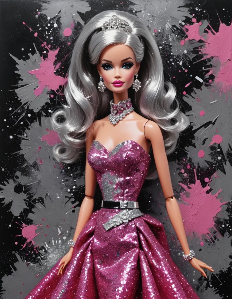 glamorous dark pink glittery black and silver modern fashion...