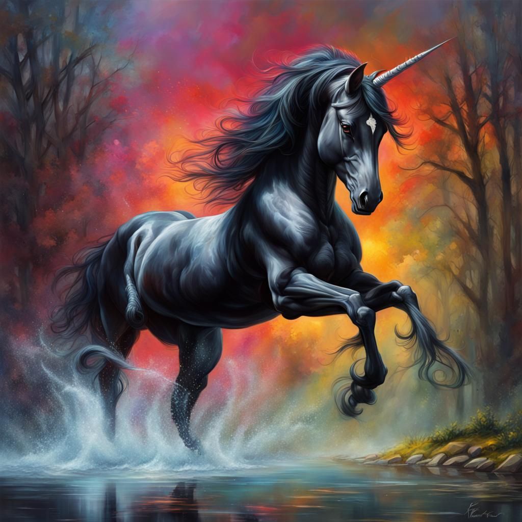 black horse standing up - AI Generated Artwork - NightCafe Creator