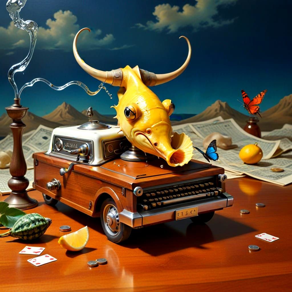 Surrealistic Portrait of a Happy Lady in a Fantastical Scene