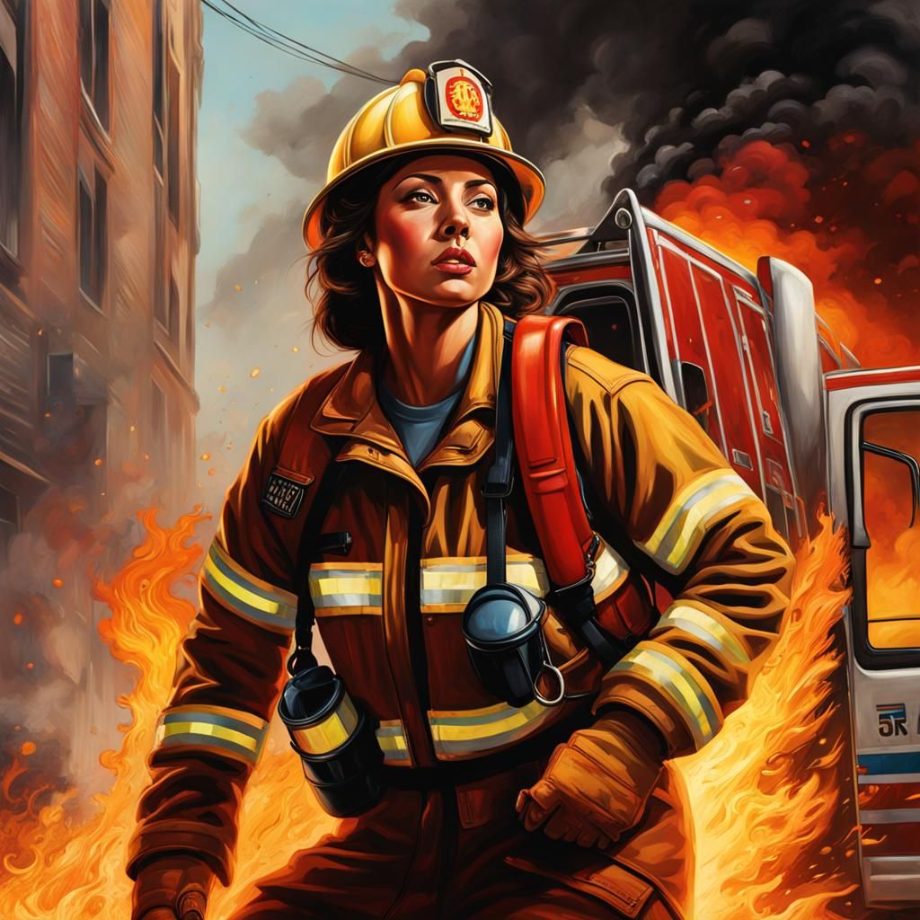 Mujer bombero preparándose para apagar un incendio  by @Edusoti