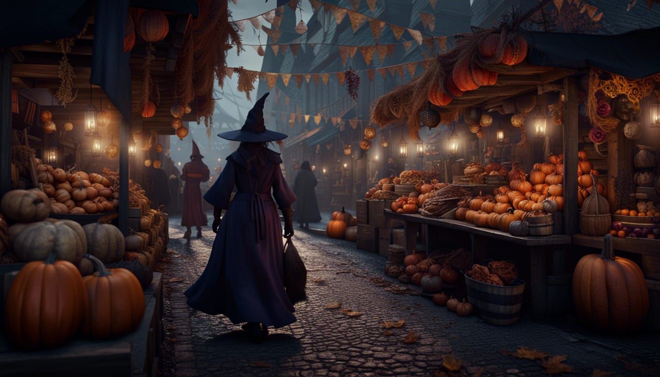 A witch walks through the market on Halloween  by @Wisa Kejak