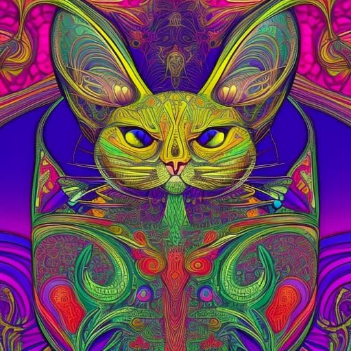 Psychedelic Cat Vector Art in Art Nouveau Style