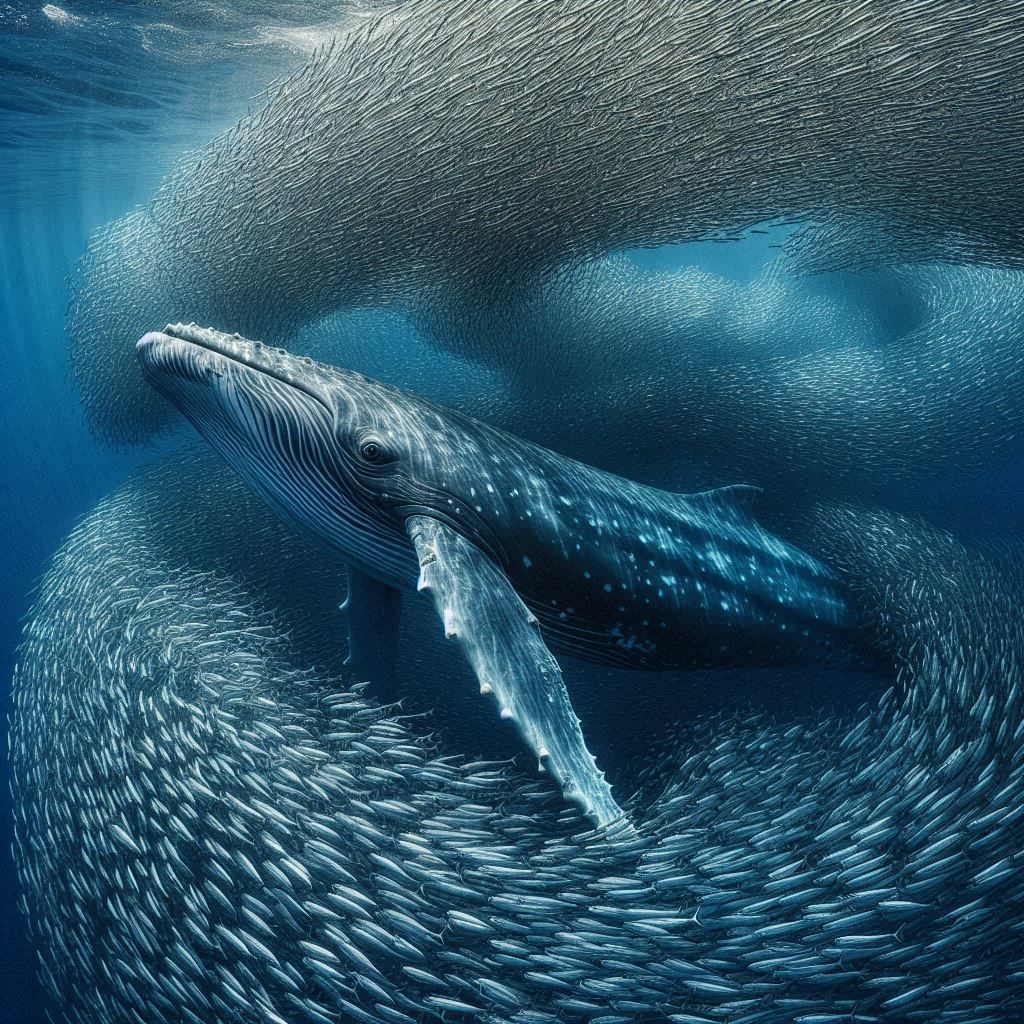 לוויתן במערבולת דגים קטנים