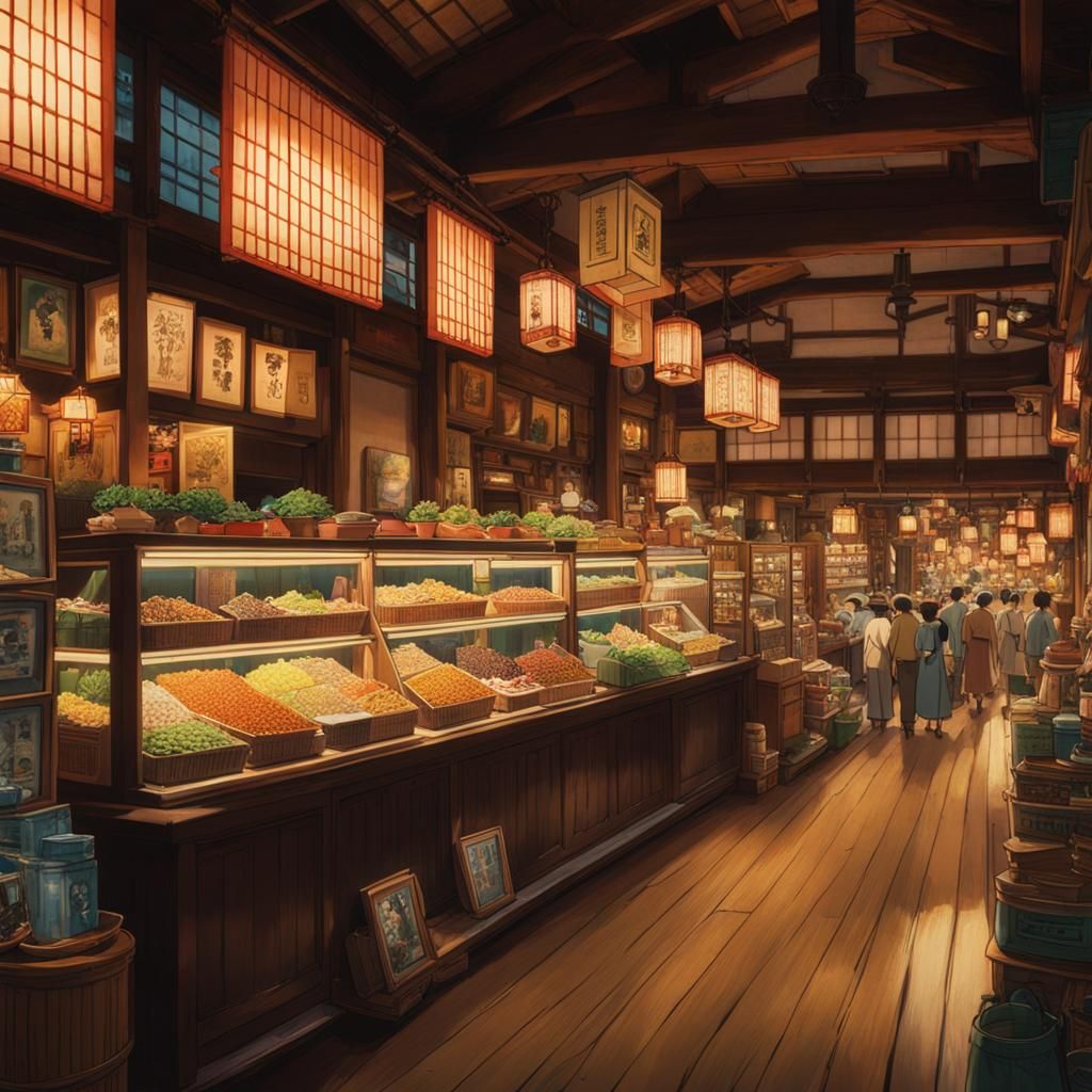A crowded Edo-era shop interior