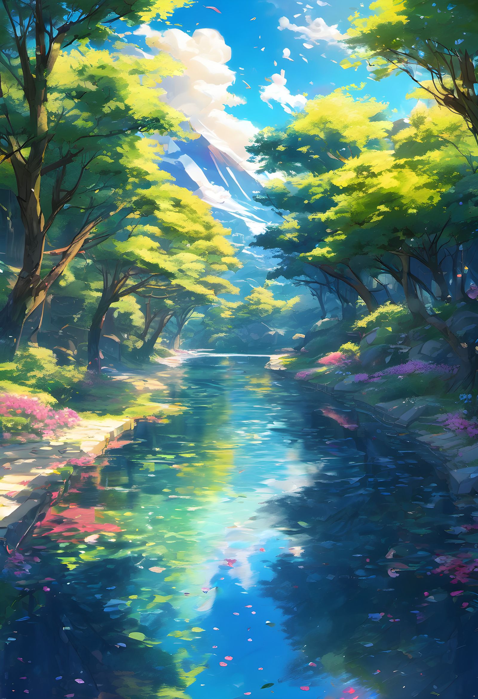 Vibrant Fantasy Anime 41m steam going through a bright fores...