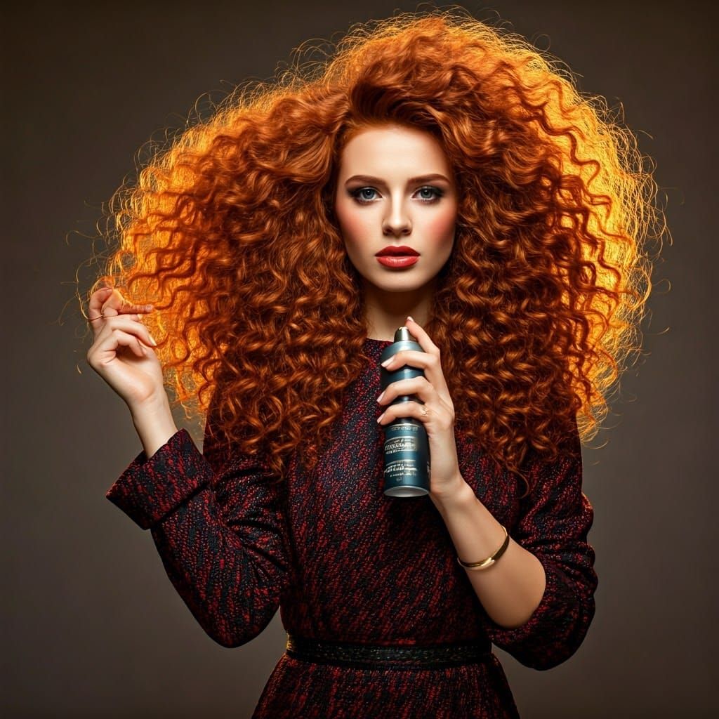 A stunning, curvy, red voluminous hair framing woman's face with ...