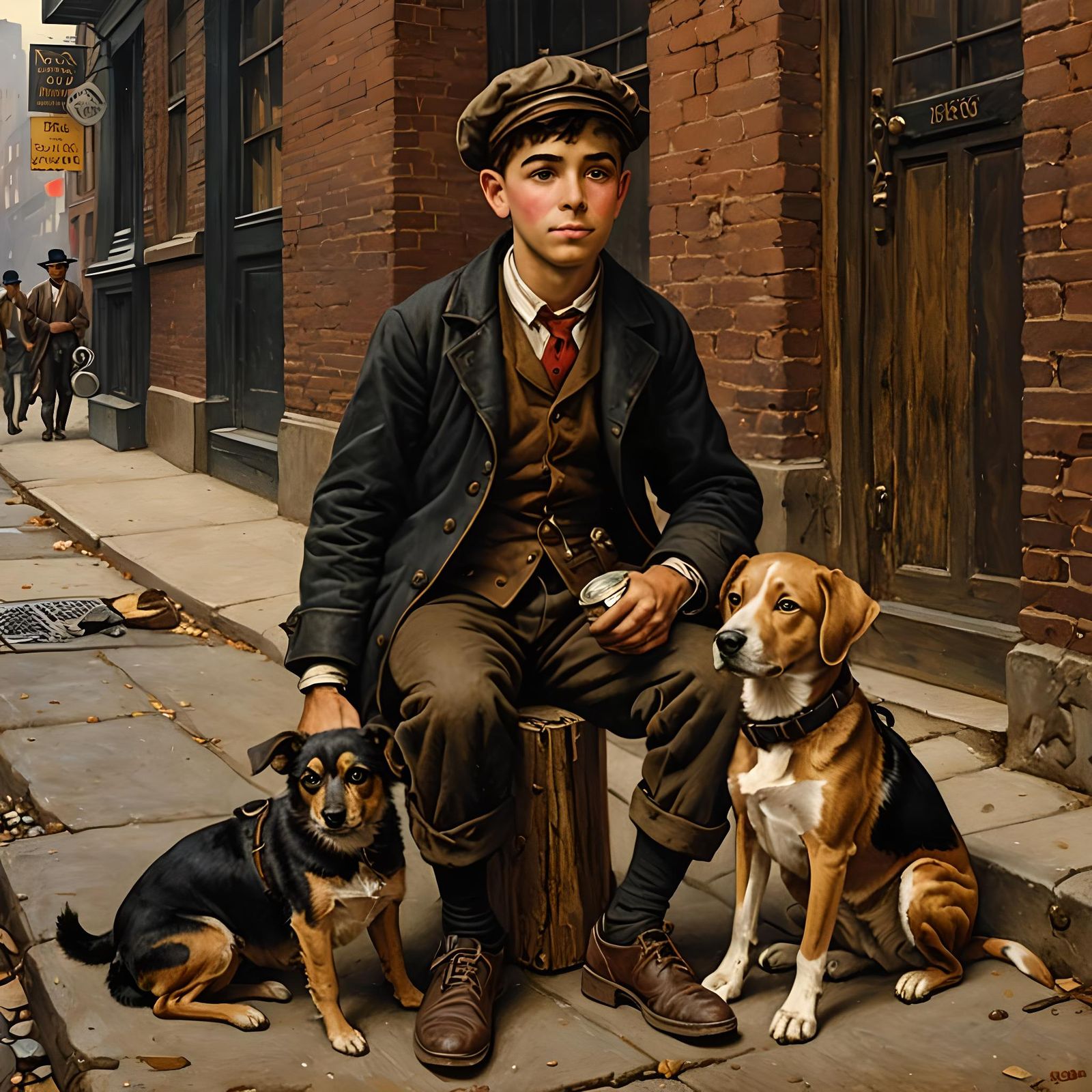 Street Urchin with Dogs (oil painting)  by @madalina